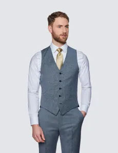 Slim Fit Light Blue Birdseye Vest Wool Plain Men's Slim Fit Light Blue Birdseye Vest Wool Plain Men's