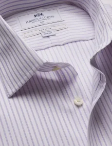Slim Fit Lilac White Herringbone Stripe Non-Iron Shirt LilacWhite Striped Men's Slim Fit Lilac White Herringbone Stripe Non-Iron Shirt LilacWhite Striped Men's