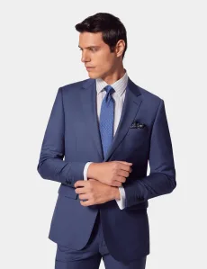 Slim Fit Mid Blue Sharkskin Suit Wool Plain Men's Slim Fit Mid Blue Sharkskin Suit Wool Plain Men's