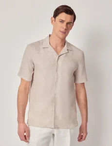 Slim Fit Natural Linen Shirt Short Sleeve Plain Men's Slim Fit Natural Linen Shirt Short Sleeve Plain Men's
