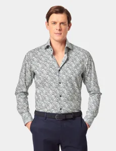 Slim Fit Navy Green Paisley Cotton Poplin Curtis Shirt NavyGreen Men's Slim Fit Navy Green Paisley Cotton Poplin Curtis Shirt NavyGreen Men's