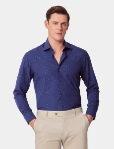 Slim Fit Navy Micro Dot Dobby Curtis Shirt Cotton Spotted Men's Slim Fit Navy Micro Dot Dobby Curtis Shirt Cotton Spotted Men's