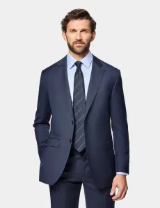 Slim Fit Navy Sharkskin Suit Jacket Wool Plain Men's Slim Fit Navy Sharkskin Suit Jacket Wool Plain Men's