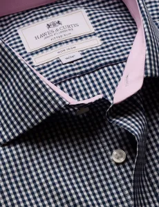 Slim Fit Navy White Gingham Check Non-Iron Shirt Contrast Detail NavyWhite Plaid Men's Slim Fit Navy White Gingham Check Non-Iron Shirt Contrast Detail NavyWhite Plaid Men's