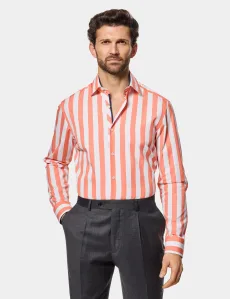 Slim Fit Orange White Bengal Stripe Curtis Shirt OrangeWhite Cotton Striped Men's Slim Fit Orange White Bengal Stripe Curtis Shirt OrangeWhite Cotton Striped Men's
