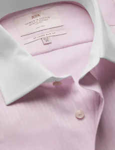 Slim Fit Pink Twill Herringbone Stripe Non-Iron Shirt Contrast Detail Striped Men's Slim Fit Pink Twill Herringbone Stripe Non-Iron Shirt Contrast Detail Striped Men's