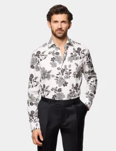Slim Fit White Black Floral Diamond Weave Curtis Shirt WhiteBlack Cotton Men's Slim Fit White Black Floral Diamond Weave Curtis Shirt WhiteBlack Cotton Men's