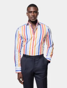 Slim Fit White Blue Multi Colour Stripe Curtis Shirt WhiteBlue Cotton Striped Men's Slim Fit White Blue Multi Colour Stripe Curtis Shirt WhiteBlue Cotton Striped Men's