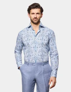 Slim Fit White Blue Paisley Cotton Poplin Curtis Shirt WhiteBlue Men's Slim Fit White Blue Paisley Cotton Poplin Curtis Shirt WhiteBlue Men's