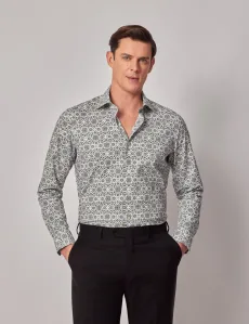 Slim Fit White Green Abstract Print Cotton Poplin Curtis Shirt WhiteGreen Floral Men's Slim Fit White Green Abstract Print Cotton Poplin Curtis Shirt WhiteGreen Floral Men's
