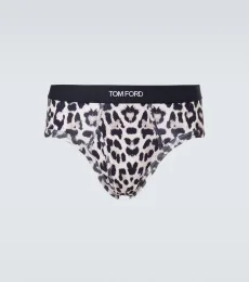 Slip en coton mélangé à motif léopard Slip en coton mélangé à motif léopard