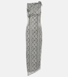 Snake-effect asymmetric maxi dress