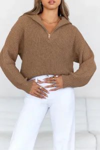 Snowfall Knitted Half Zip Jumper Brown Snowfall Knitted Half Zip Jumper Brown