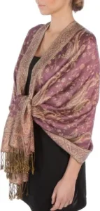 Soft Silky Double Layer Jacquard Paisley Pashmina Shawl/Wrap/Scarf - Mauve/Gold Soft Silky Double Layer Jacquard Paisley Pashmina Shawl/Wrap/Scarf - Mauve/Gold