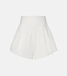 Solid pleated cotton shorts