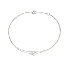 Solid White Gold Layered Large and Small Pearl Anklet Solid White Gold Layered Large and Small Pearl Anklet