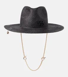 Sombrero fedora de paja con cadena y logo Sombrero fedora de paja con cadena y logo