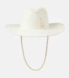 Sombrero fedora de paja con perlas sintéticas Sombrero fedora de paja con perlas sintéticas