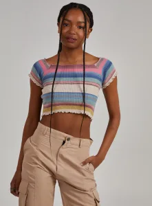 Space Dye Lettuce Hem Square Neck Crop Top - L - Multi