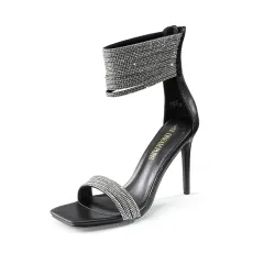 Sparkling Rhinestone Straps Heeled Sandals Sparkling Rhinestone Straps Heeled Sandals