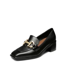 Square Toe Chunky Heel Metallic Loafers Square Toe Chunky Heel Metallic Loafers