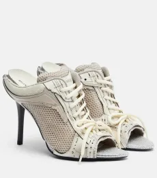 Stapler distressed leather-trimmed mules Stapler distressed leather-trimmed mules