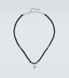 Star 14kt white gold beaded necklace with diamonds Star 14kt white gold beaded necklace with diamonds