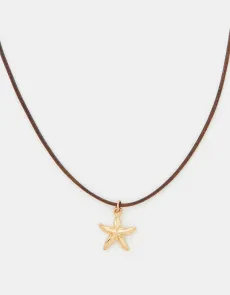 Starfish Pendant Cord Necklace Brown Starfish Pendant Cord Necklace Brown