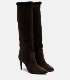 Stiletto 85 shearling-trimmed suede knee-high boots Stiletto 85 shearling-trimmed suede knee-high boots
