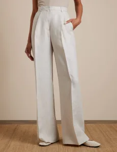Stone Pleated Wide Leg Linen Pants Plain Women's Stone Pleated Wide Leg Linen Pants Plain Women's