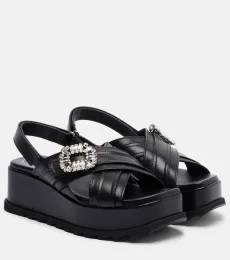 Strass Buckle leather platform sandals Strass Buckle leather platform sandals