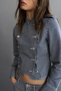 Striped Button-Up Denim Jacket Striped Button-Up Denim Jacket