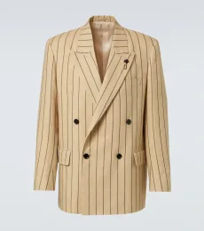 Striped double-breasted linen and wool blazer Striped double-breasted linen and wool blazer