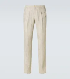 Striped linen and wool slim pants