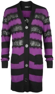 Striped Oversized Cardigan Gothic Long Sleeve Knitted Lace Insert, Purple,