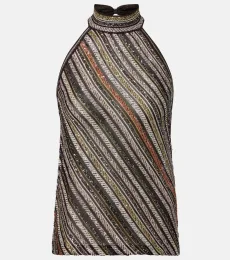Striped sequined halterneck top
