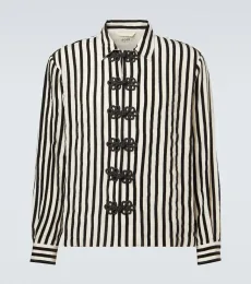 Striped velvet-trimmed silk shirt Striped velvet-trimmed silk shirt