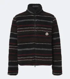 Striped wool-blend fleece zip-up cardigan Striped wool-blend fleece zip-up cardigan