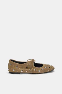 Studded Leather Ballet Flats - Brown
