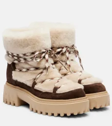 Suede and shearling lace-up boots Suede and shearling lace-up boots