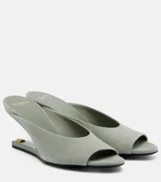 Suede cutout wedge mules