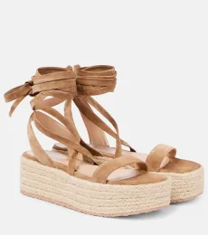 Suede-trimmed platform espadrilles Suede-trimmed platform espadrilles