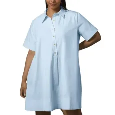Summer Button Down Boyfriend Shirt Dresses for Women Lapel Short Sleeve Baggy Oversized Blouse Dress Ladies Knee Length Office Work Casual Dresses