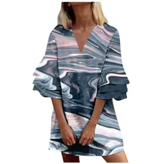 Summer Dresses for Women UK Ruched Dresses for Women Women Retro V Neck Spaghetti Dress Midi Prom Dresses Tiered Cocktail Dress Tank Dress Club Partywear,Navy,XXL