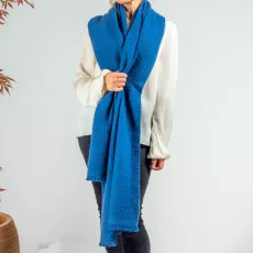 Super Luxe Celestial Blue Basket Weave Cashmere Shawl