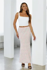Sweet Moments Polka Dot Printed Maxi Skirt Cream Red Sweet Moments Polka Dot Printed Maxi Skirt Cream Red