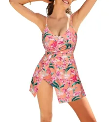 Swim Dress for Women Swimwear High Waisted Swimsuit Orange&Pink Floral L Swim Dress for Women Swimwear High Waisted Swimsuit Orange&Pink Floral L