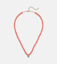 Sydney Evan Evil Eye 14kt gold and coral beaded necklace with diamonds Sydney Evan Evil Eye 14kt gold and coral beaded necklace with diamonds
