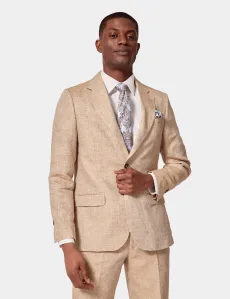 Tailored Fit Beige Herringbone 1913 Linen Suit Jacket Plain Men's Tailored Fit Beige Herringbone 1913 Linen Suit Jacket Plain Men's
