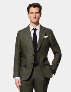 Tailored Fit Dark Green Hopsack 1913 Linen Suit Plain Men's Tailored Fit Dark Green Hopsack 1913 Linen Suit Plain Men's